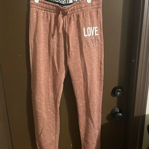 Kids Casual Love Print Joggers - Pink